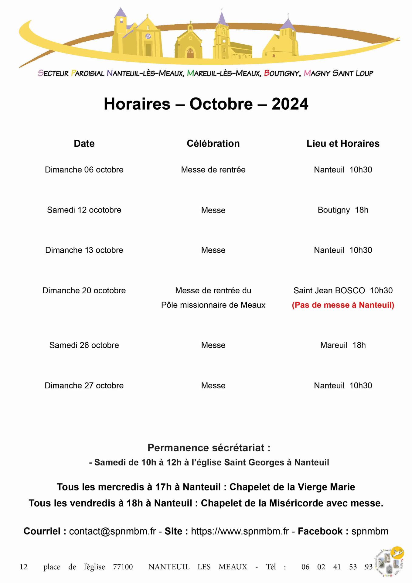 2024 09 28 horaires de messe octobre